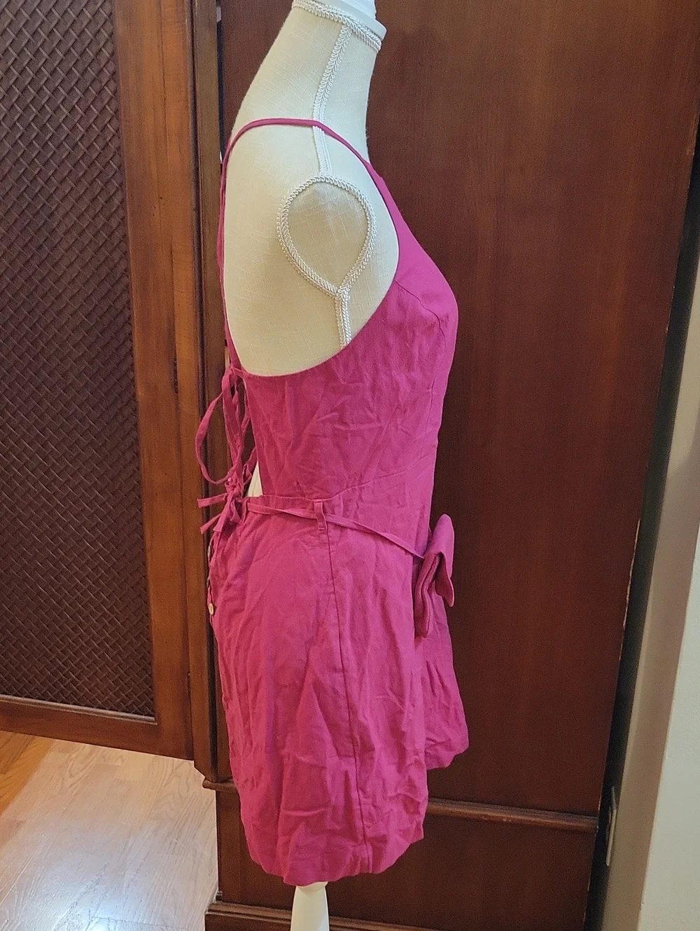 Free People | Fushcia Pink Cotton Open Back Purse Belt Mini Dress Size Large